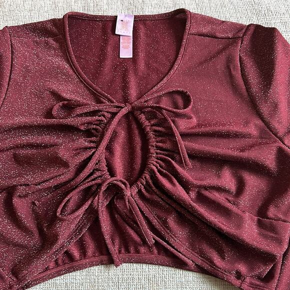 NEW Savage X Fenty purple burgundy sparkle keyhole tie front crop top, 3X - Picture 6 of 10